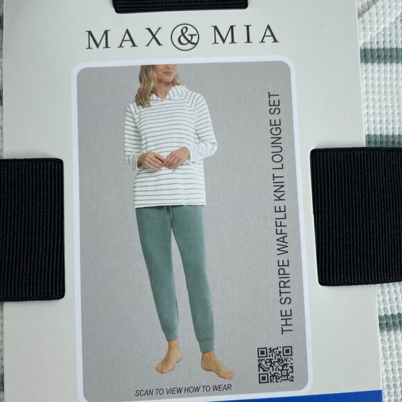 Max & Mia Waffle Knit Lounge Set Sage Striped Top & Solid Pants L  NWT 1043 - Picture 3 of 7